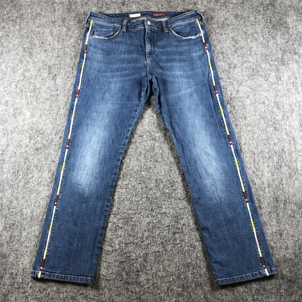 Pilcro Womens 31 Slim Boyfriend Crop Jeans Blue Side Stripe Medium Wash